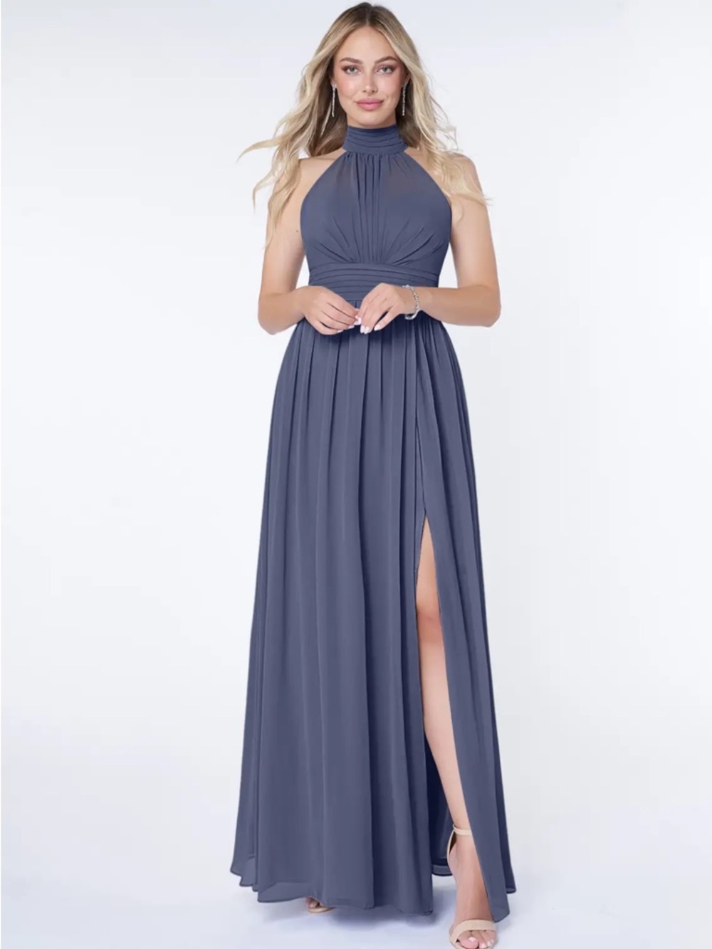 Azazie Iman Stormy A-Line A-Line Ruched Chiffon Dress Size 4